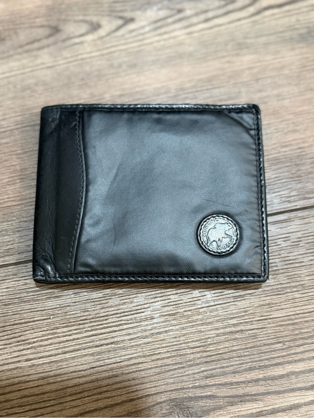 Vintage Hunting World Bifold Wallet Black Nylon Leather Made In Italy